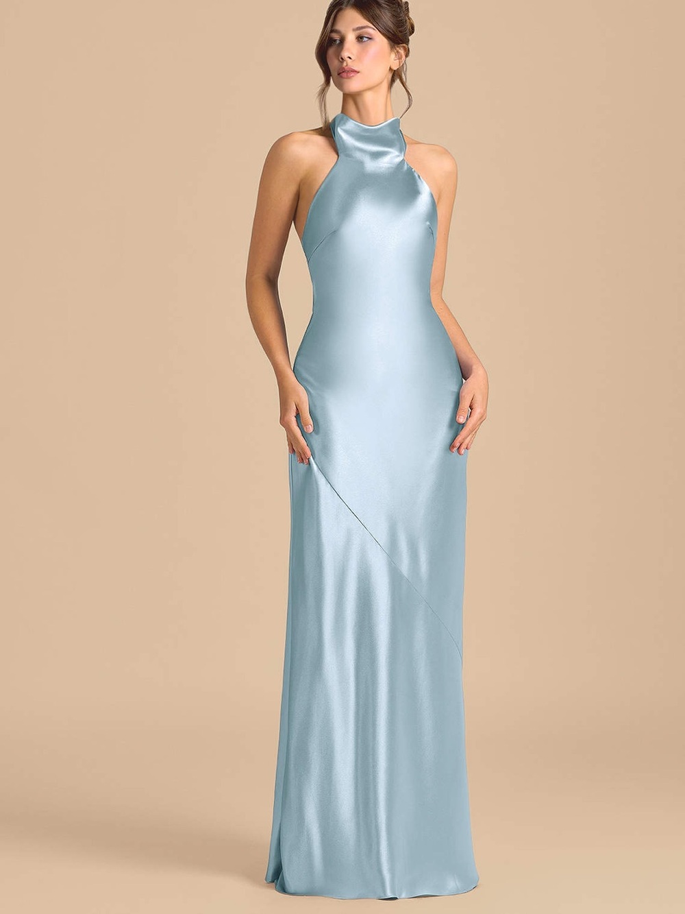 Azazie Velli bridesmaids dress Sky blue metallic satin dress